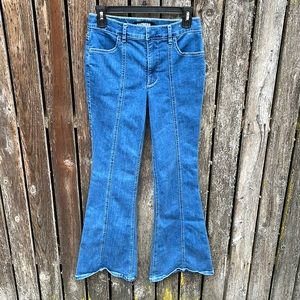 Express 4 R Bell Flare Jeans High Rise Stretch Denim Center Seam Performance